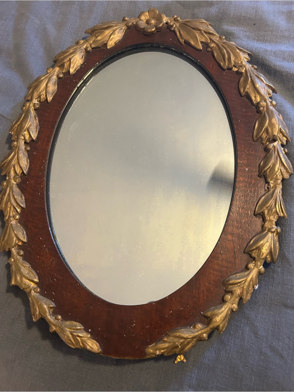 Vintage Small Oval Giltwood Wall Mirror with Floral & Leaf Decor
